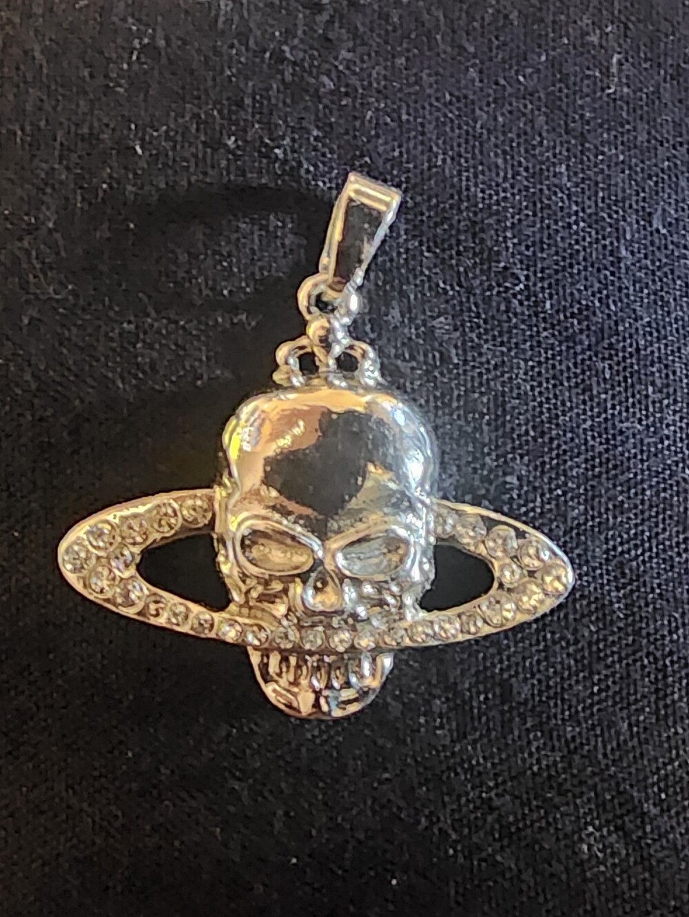 Silver Skull Pendant with Crystal Satuen Ring Orbit - Unbranded